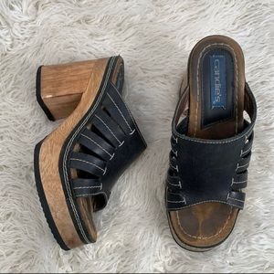 Vintage Candies Chunky Wooden Heel Black Leather Sandals Women’s Size 8 1/2 M